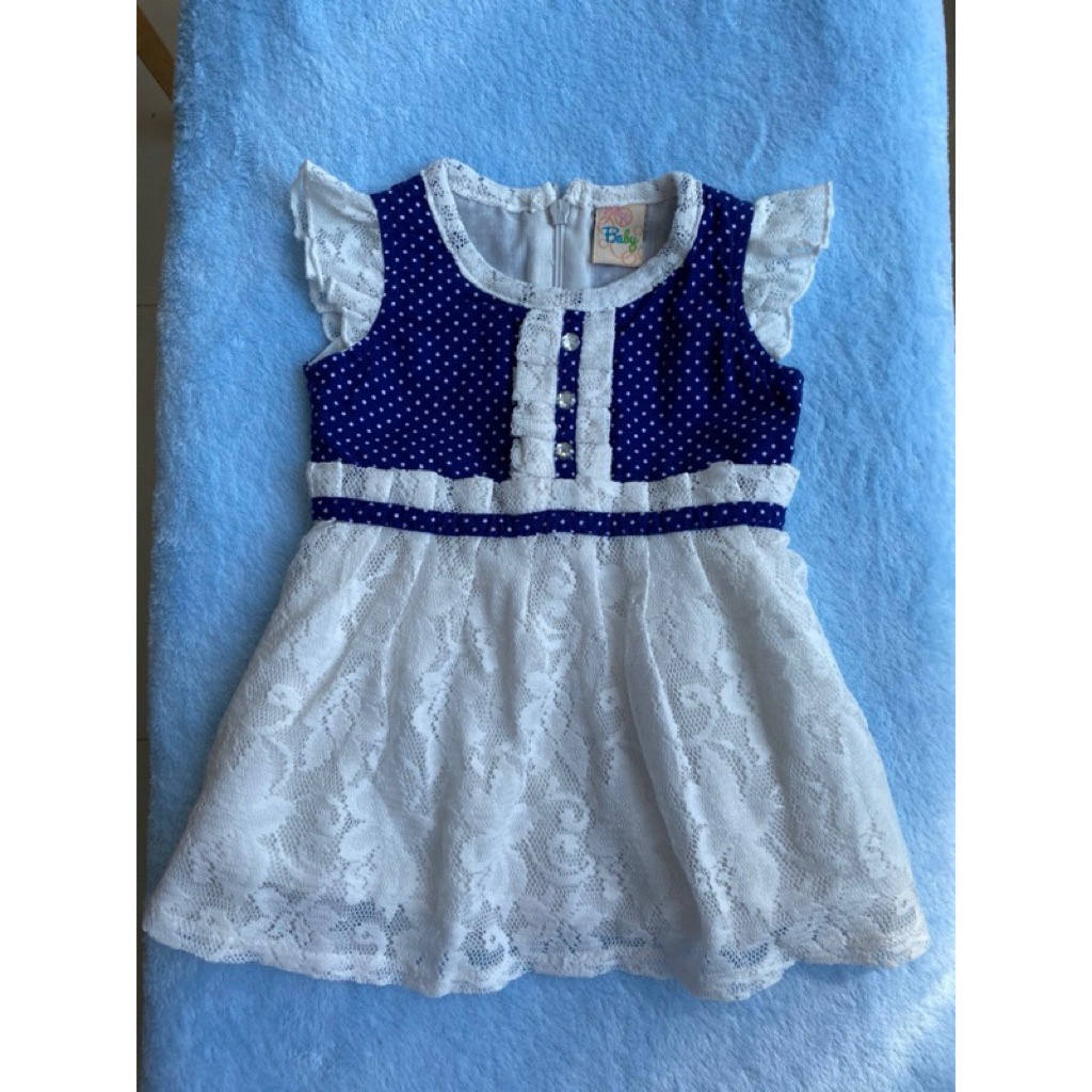 Gaun bayi dress baby polka navy dress brukat bayi preloved pl pribadi