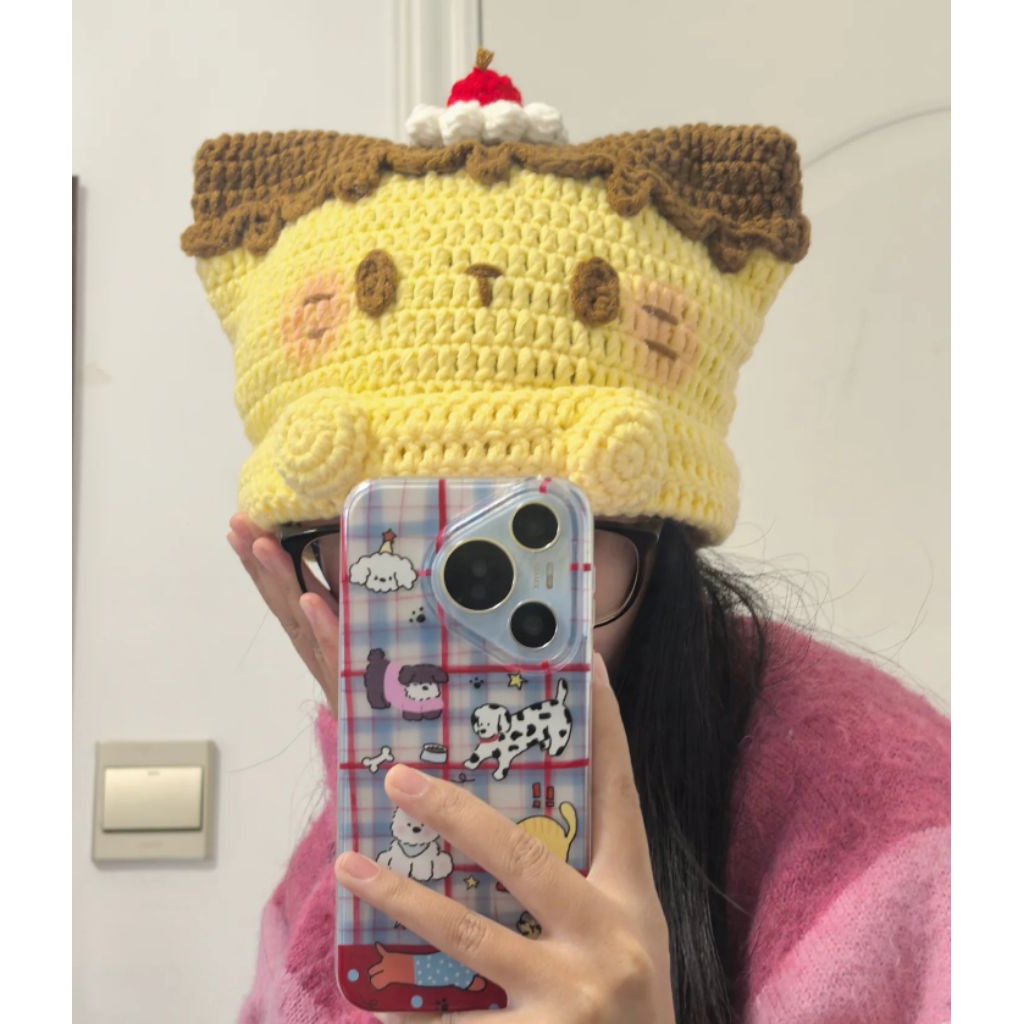 HANDMADE POMPOMPURIN CAT BEANIE HAT/POMPOMPURIN PUDDING CAT BEANIE/NEKO BEANIE/KUPLUK KUCING/JAEHYUN