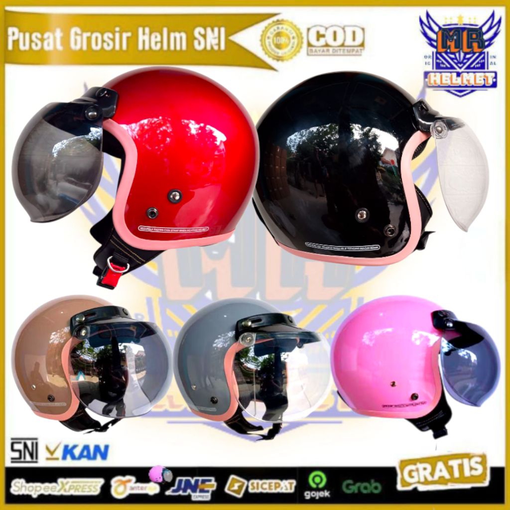 HELM BOGO SOLID STYLIST DEWASA LIST PINK COCOK UNTUK WANITA MURAH BAGUS DAN BERKUALITAS ( SNI )