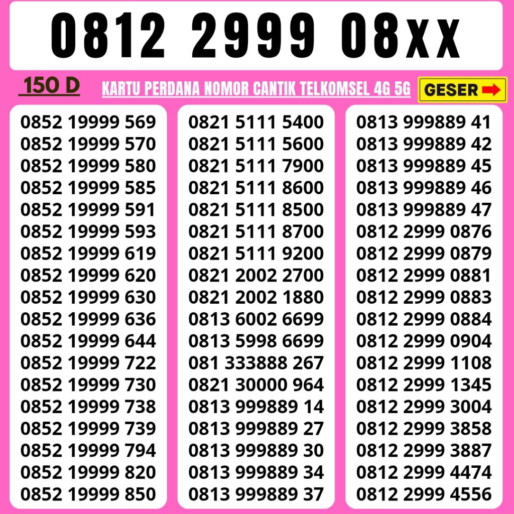 Nomor Cantik Telkomsel Panca Super 2999 Kartu Perdana Telkomsel Tsel Red Telkomsel 5g Telkomsel 10 d