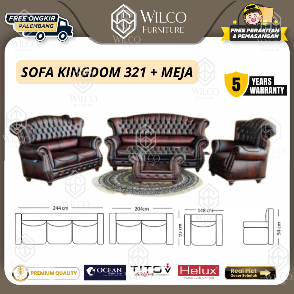 Sofa Kingdom Ocean Titov | Sofa Tamu Dudukan 321 + Meja | Sofa Mewah Helux 321 + Meja