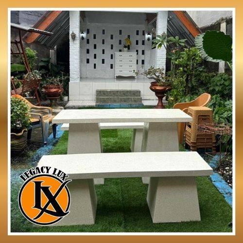 Meja bangku panjang terrazzo | Bangku meja taman teraso outdoor