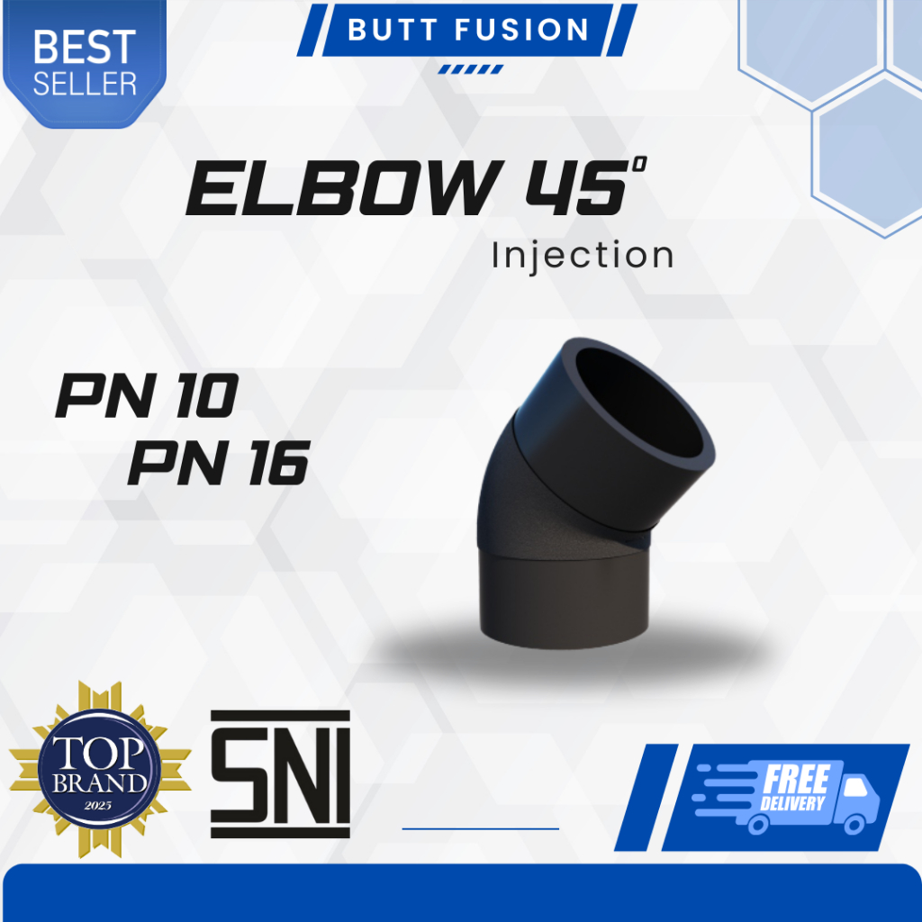 Elbow Pipa Hdpe 45* Ukuran 14 Inch 355 mm PN 10 | Elbow Fitting Pipa Hdpe Butt Fusion