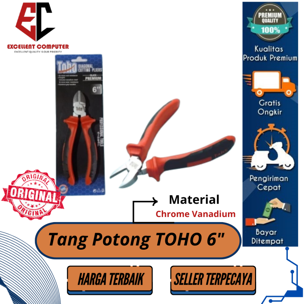 Tang Potong TOHO 6" Inch |Cutting Pliers 6" TOHO | Pemotong Kawat Kabel |Original