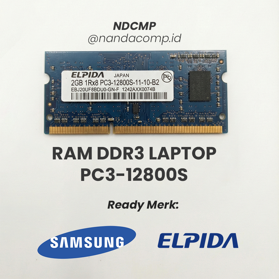 RAM Laptop DDR3 2GB Samsung & Elpida Original Copotan (PC-10600 / PC-12800)