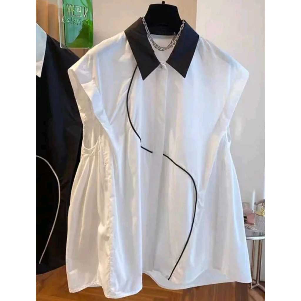 Outer Vest Wanita Kekinian-Atasan Wanita Rayon Twill Model List Berkancing