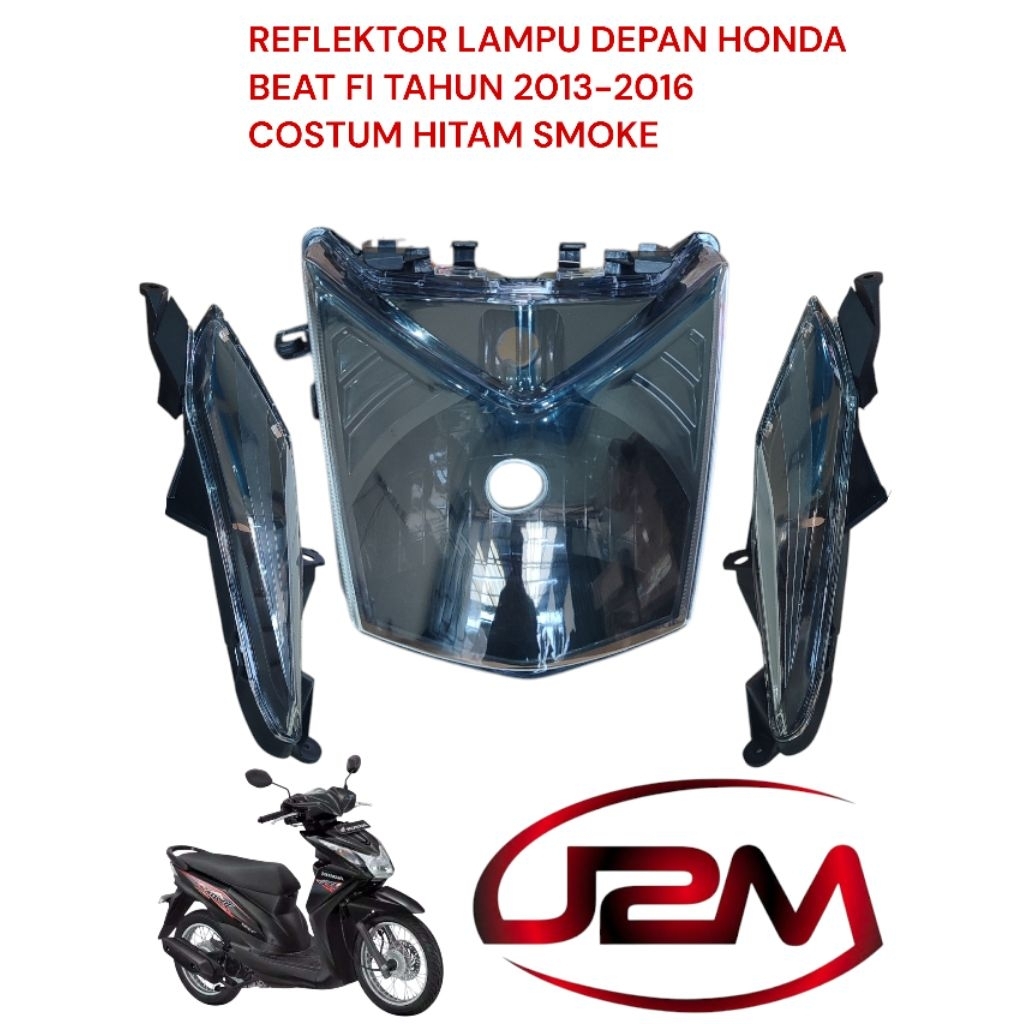 Reflektor lampu depan Beat fi 2013-2016 custom smoke hitam