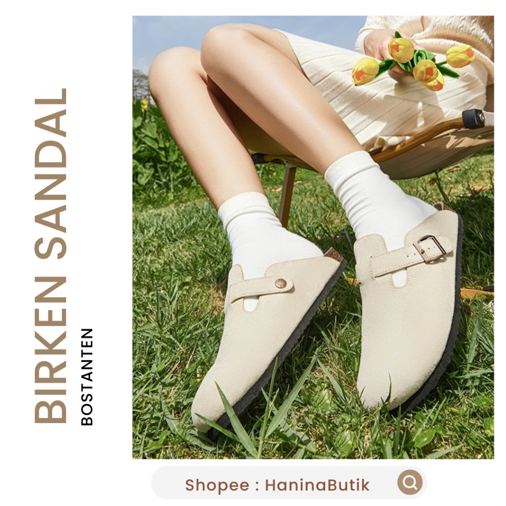 BIRKEN SANDAL SEPATU SLIP ON KHAKI SIZE 39 by BOSTANTEN