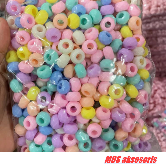 1 Pon Manik Bulat Kristal Pastel Lubang Besar