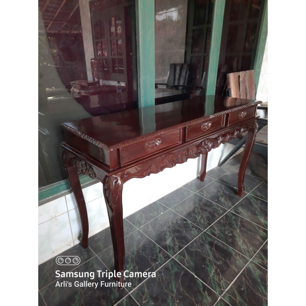 meja konsul ukir laci 3 kayu jati