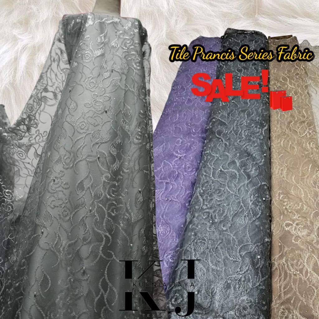 BAKAL KAIN KEBAYA TILE PRANCIS FABRIC METERAN BAHAN BRUKAT BROKAT KAIN TILLE AKAR MUTIARA KHUSUS WAR