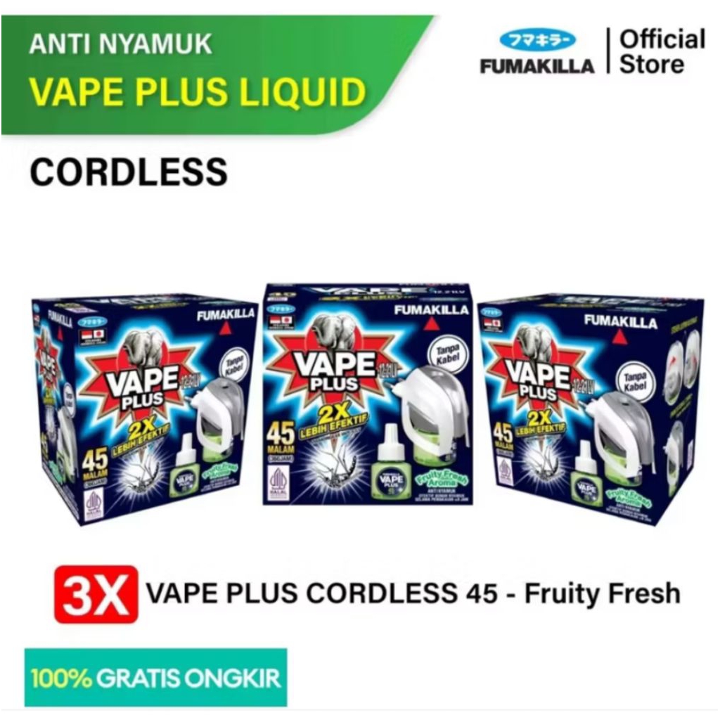 3SET Fumakilla Vape Non Kabel Full Set Alat + isi Aroma Fruity Fresh 45malam [isi3]