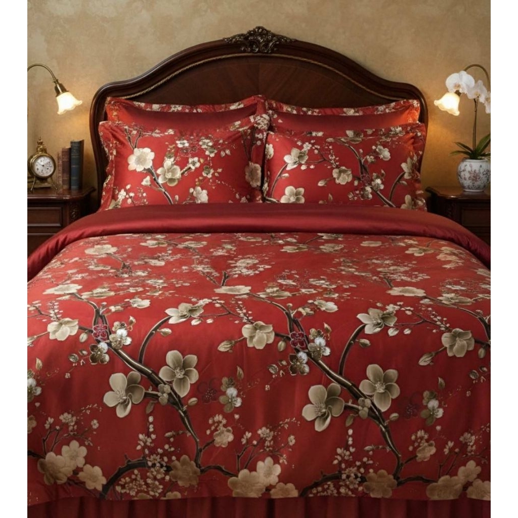 sprei sutra organik tencel 60s merah maroon bunga halus lembut anti alergi serat bamboo premium qual