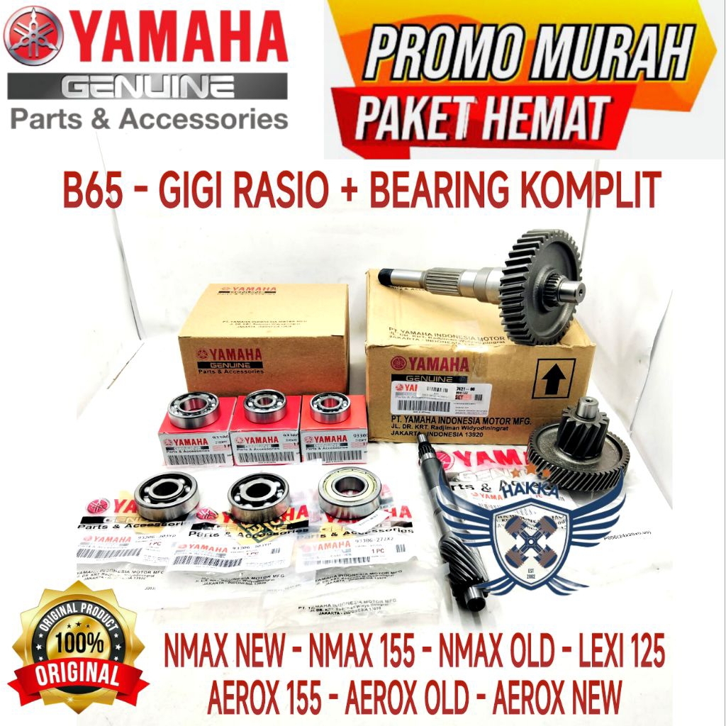 B65 GIGI RASIO KOMPLIT + BEARING ORIGINAL YAMAHA NMAX 155 NEW, GIGI RASIO NMAX 155 OLD, GIGI RASIO L