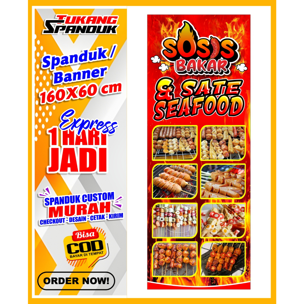 Banner Sosis Bakar, Spanduk Sosis Bakar, 60x160 cm, COD. Banner Sosis Bakar, Spanduk Sosis Bakar, 60