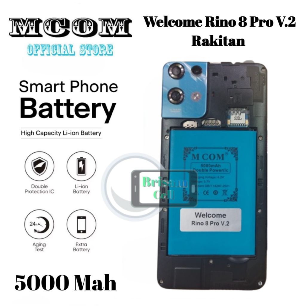 Mcom Welcome Rino 8 Pro V.2 / Rino 8 Pro Versi 2 Battery Baterai Double Power Kapasitas 5000 Mah