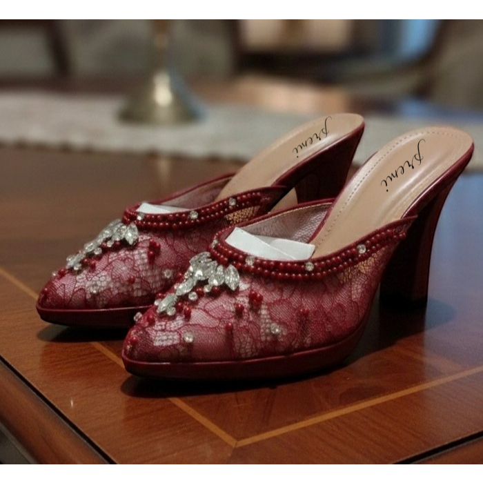 sepatu wanita wedding merah marron 9cm platform tahu