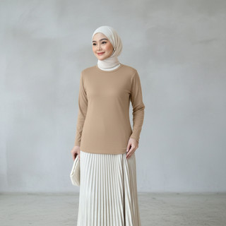 Delova Wardrobe - INNER KAOS POLOS Top Strechy Rib Knit Cotton Premium Lengan Panjang - Full Neci - Baju Wanita Manset Dalaman Perempuan Adem Uniqlo Grade A Spandek