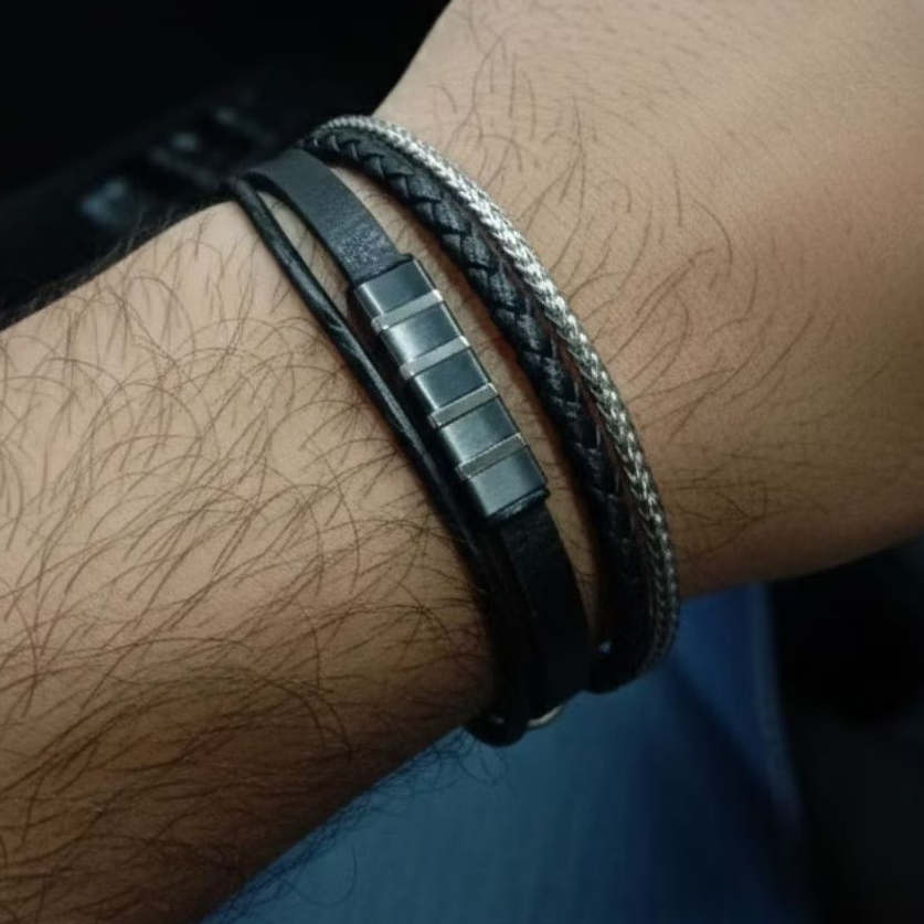 Gelang Kulit multy Layer Gelang Leather Titanium pria