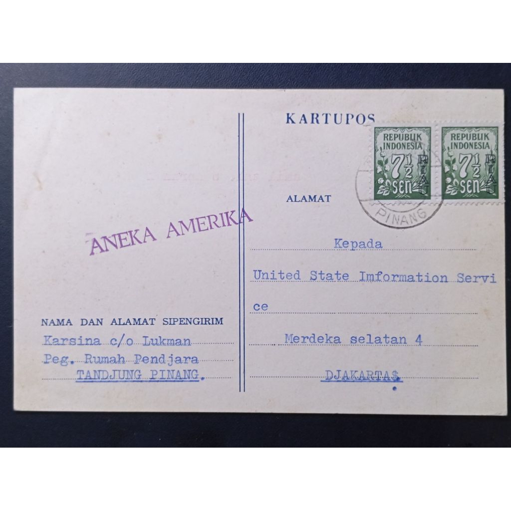 Kartu Pos Ct.Riau Pair 1961