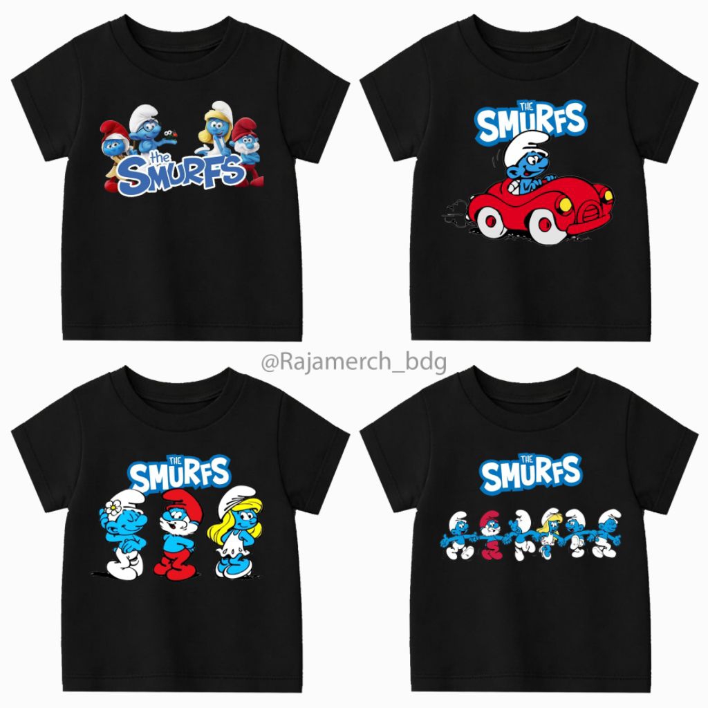 BAJU KAOS ANAK THE SMURFS KAOS ATASAN ANAK THE SMURFS HITAM