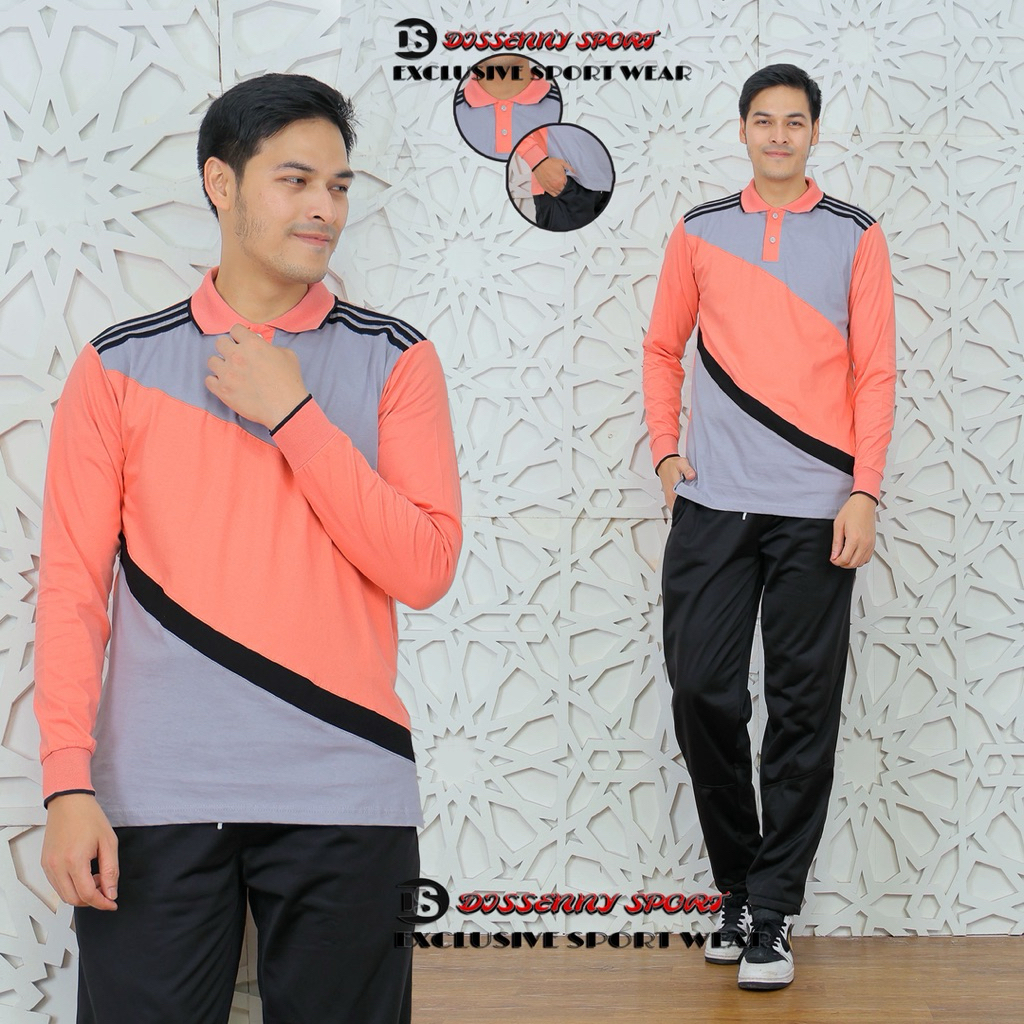 Setelan Baju Olahraga Senam Pria Lengan Panjang / Seragam Kaos Olahraga Senam / Set Baju Senam Pria 