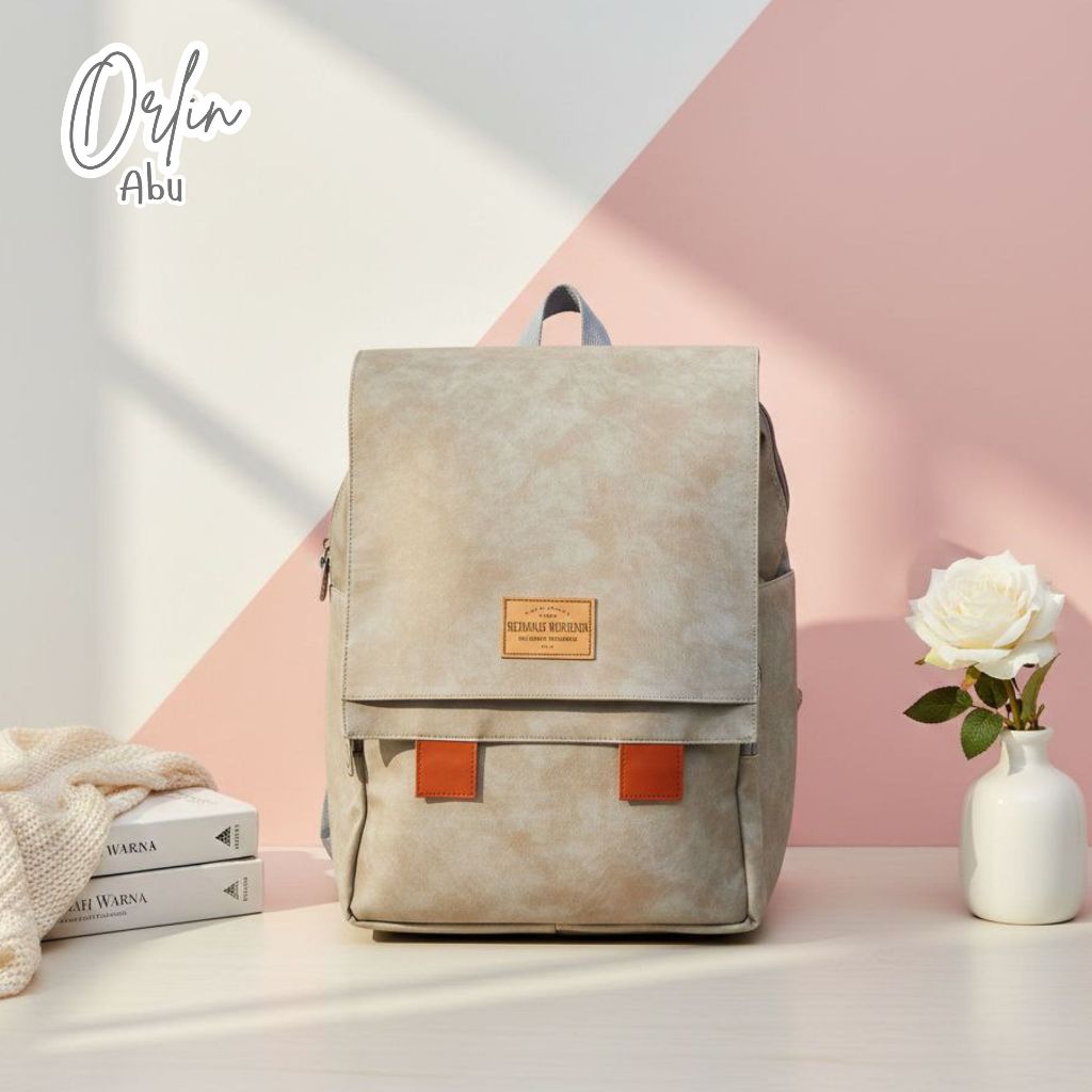 Rumah Warna Tas Ransel ada slot Laptop Size 25.5 x 14.5 x 40 cm Orlin Abu