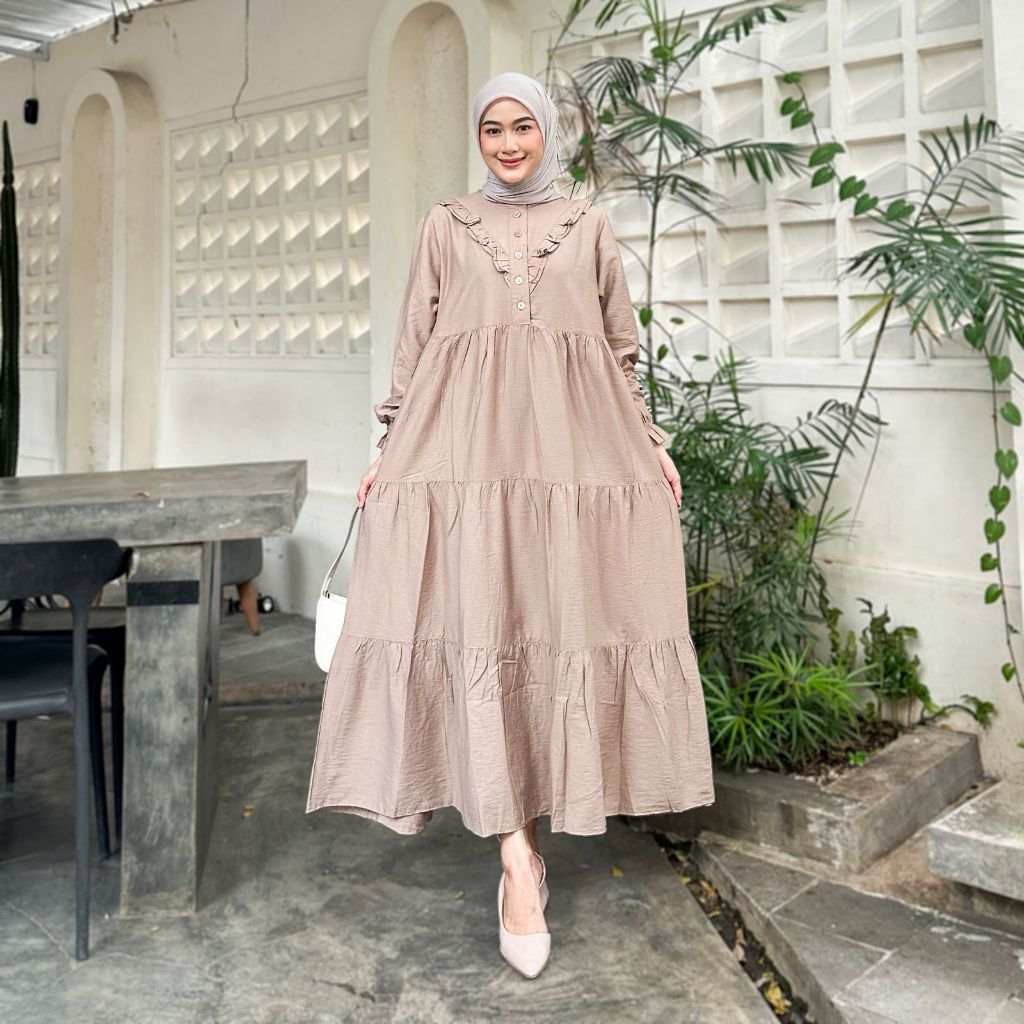 Gamis Susun Polos Polo Linen Premium Variasi Rempel Dada