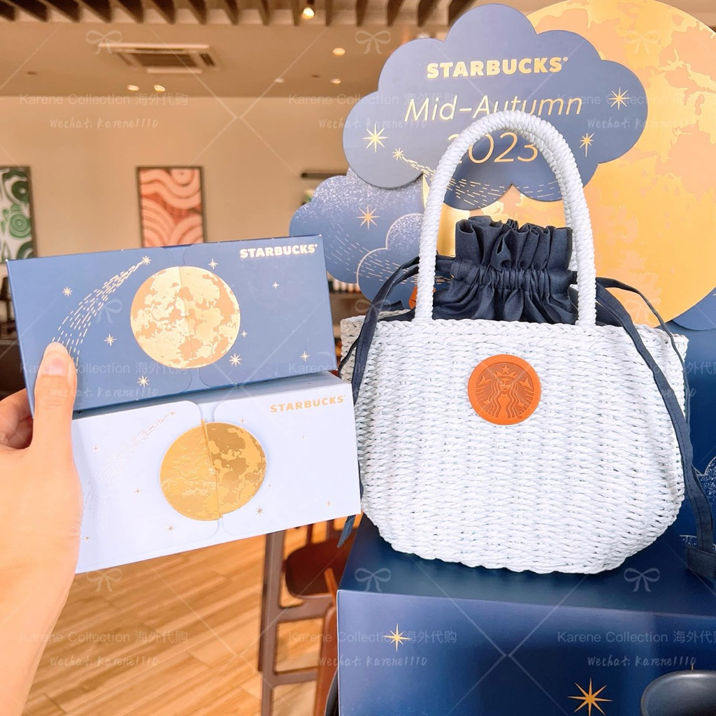 White woven tote bag from the limited-edition Starbucks 2023 Mid-Autumn Festival mooncake set