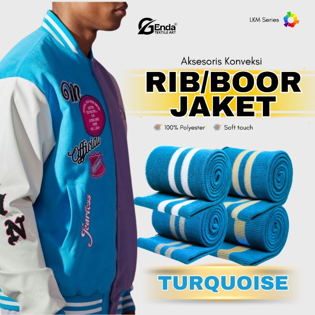 Kain rib bur jaket polyester turquoise rajut premium untuk kerah lengan dan pinggang jaket
