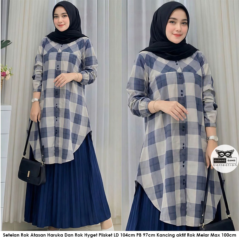 Setelan Tunik Rok Kaira Set Terbaru Bahan Haruka Premium Mix Hyget Plisket Adem Lembut