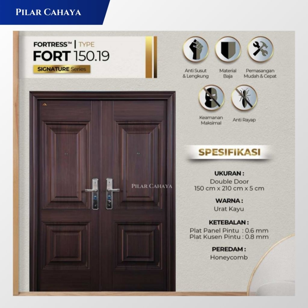 Pintu Baja Fortress Kupu Tarung Fort 150.19 Urat Kayu Putih 150x210