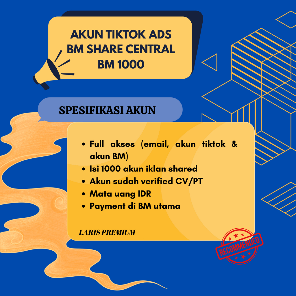 Akun TikTok Ads BM Share Central 1000 | Verified CV/PT | Full Akses