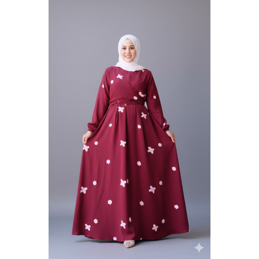 Dress pompom aini modiste pekalongan, homedress busui, gamis pompom kekinian