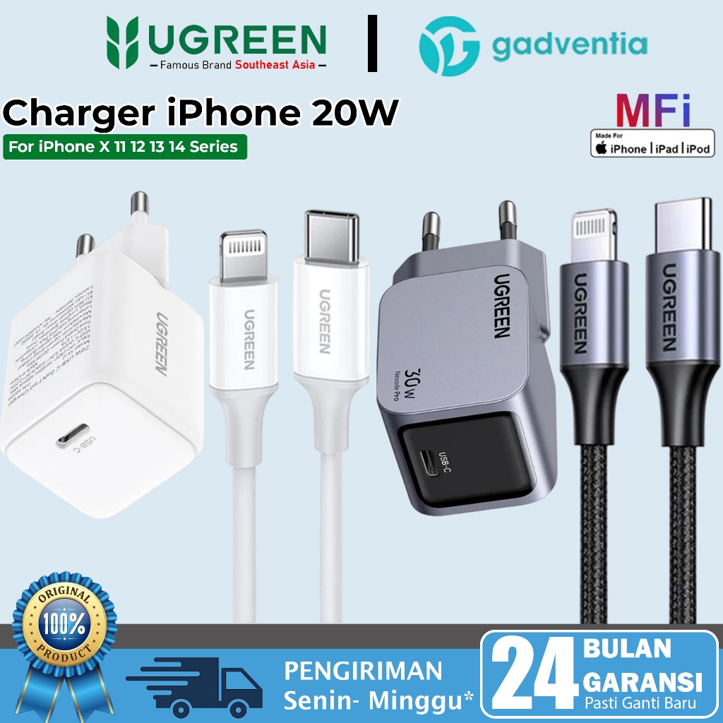 UGREEN Charger GaN N MFi iPhone 11 12 13 14 PD Type C to Lightning Fast Charging 20W 30W 65005