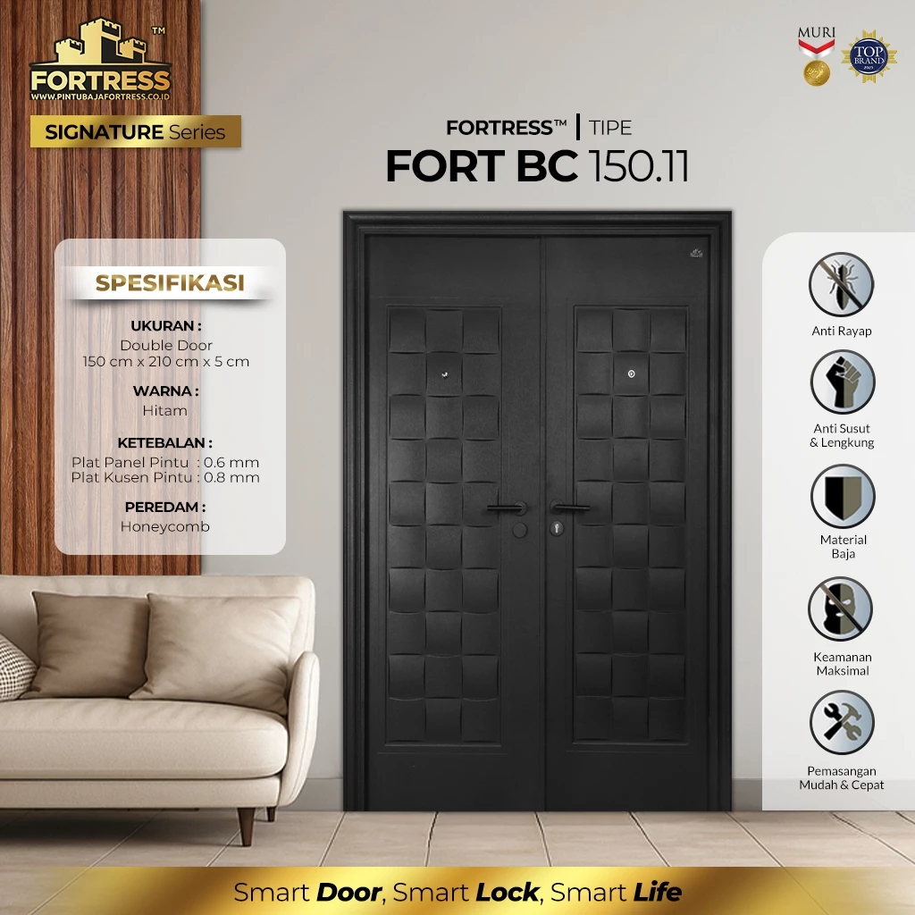PINTU BAJA FORTRESS BLACK CARBON FORT 150.11  - DOUBLE DOOR FULL SET
