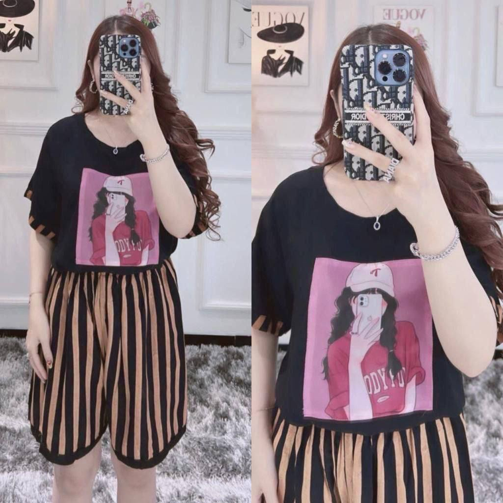 ASADEL - One Set Blink Wanita Rayon Premium/ Setelan Celana Pendek Hotpants Motif Emblem Busui Jumbo