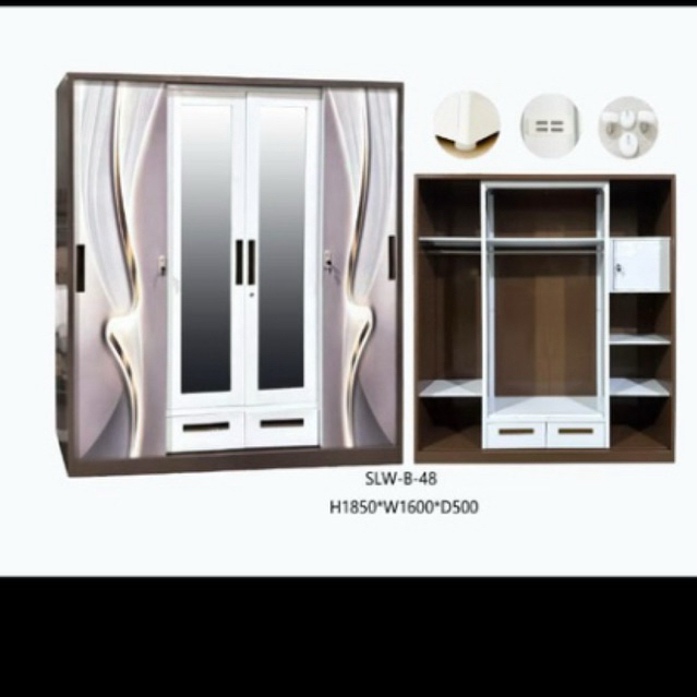 Lemari Pakaian Plat Besi 4 Pintu / Lemari Besi Geser 4 Pintu