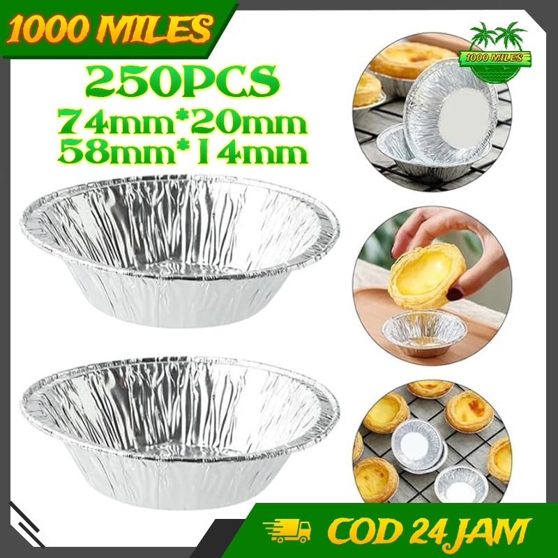 250pcs Cetakan Egg Tart Aluminium Foil Jumbo 74mm×20mm/58mm×14mm Untuk Oven Kue Kecil Dan Pie Susu