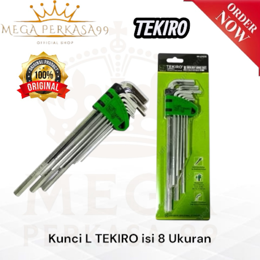 TEKIRO [ 1 Set  ] Kunci L 8 Ukuran Kunci L Hex Asli