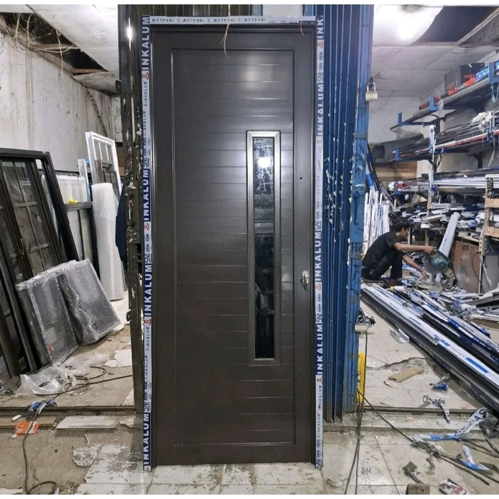 PINTU ALUMUNIUM SPANDREL VARIASI KACA+KUSEN(FREE PACKING KAYU)