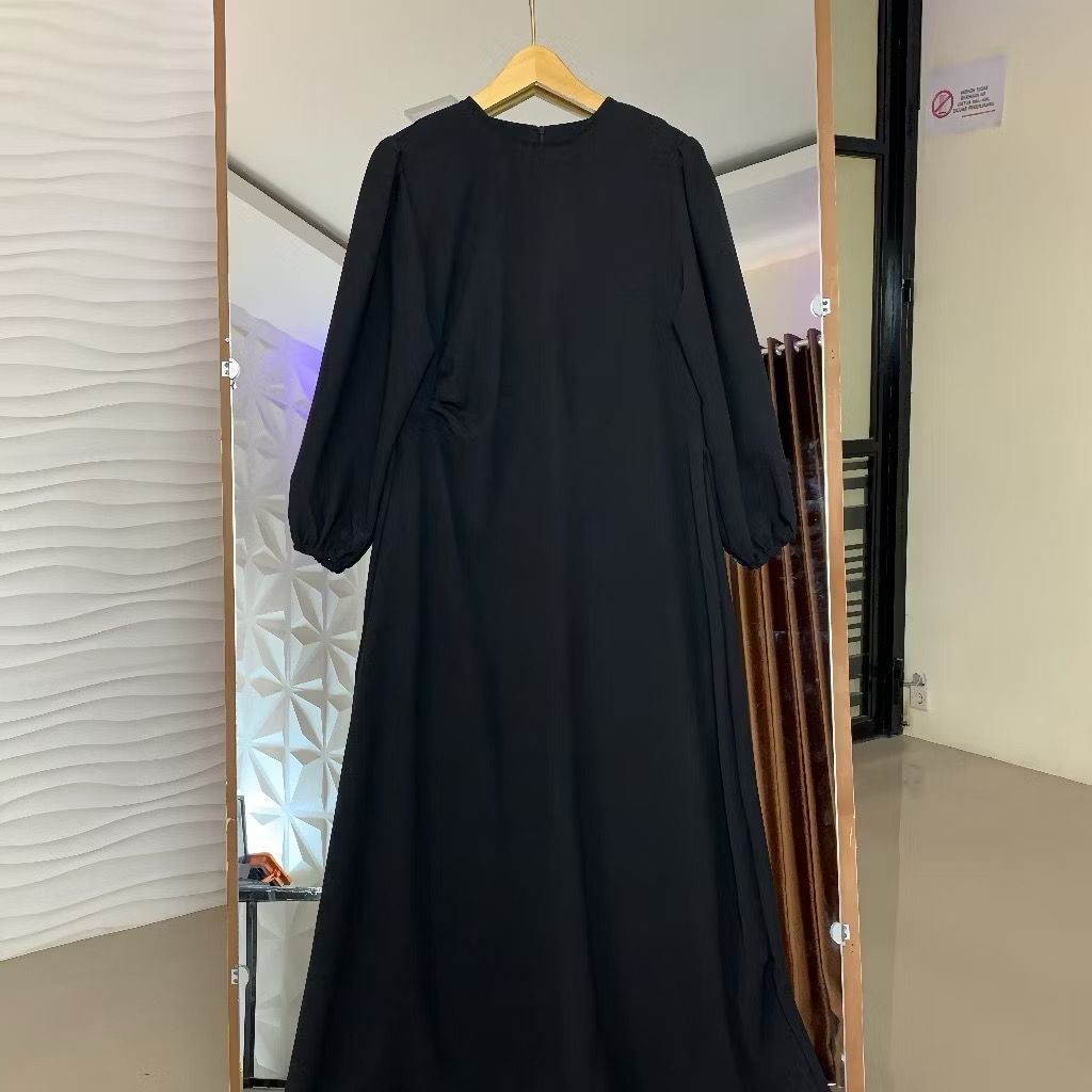 Gamis Polos Simple Remaja Terbaru- Dress Wanita Polos Simple Kerut Pinggang Samping Kekinian