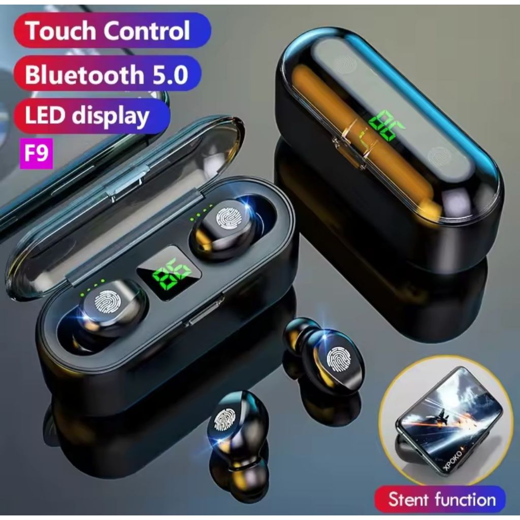 F9 TWS Bluetooth 5.0 Headset Wireless 8D Bass HiFi Earphone LED Display IPX7 Waterproof