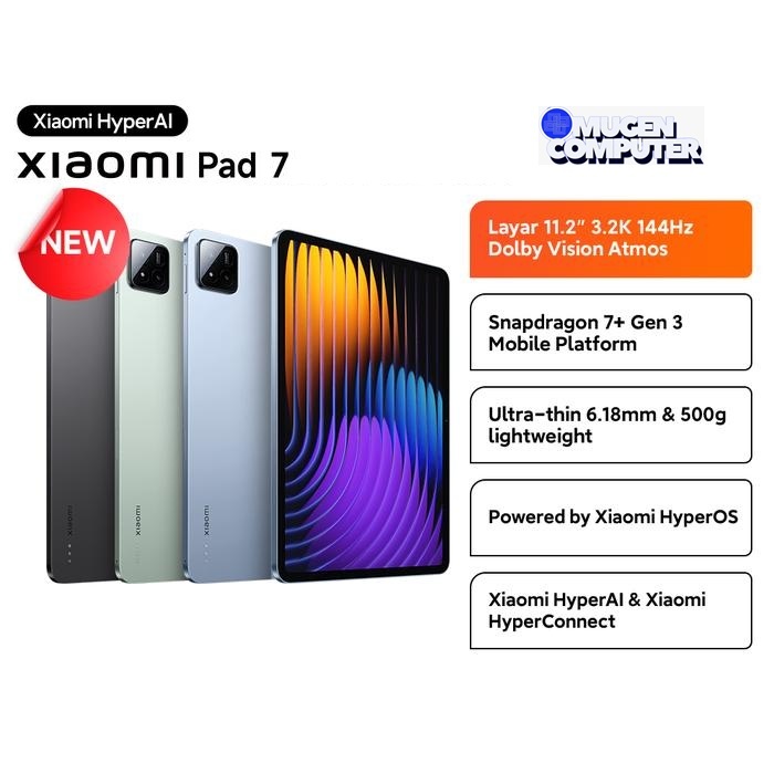 Tab Tablet Xiaomi Pad 7 ram 8GB internal 256GB Snapdragon 7+ Gen 3 Layar 11.2 inch 3.2K 144Hz Dolby 