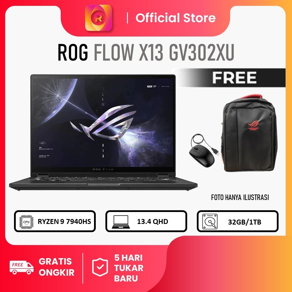 ASUS ROG FLOW X13 GV302XU TOUCH RYZEN 9 7940HS RTX4050 6GB/ 16GB 1TB W11 13.4QHD