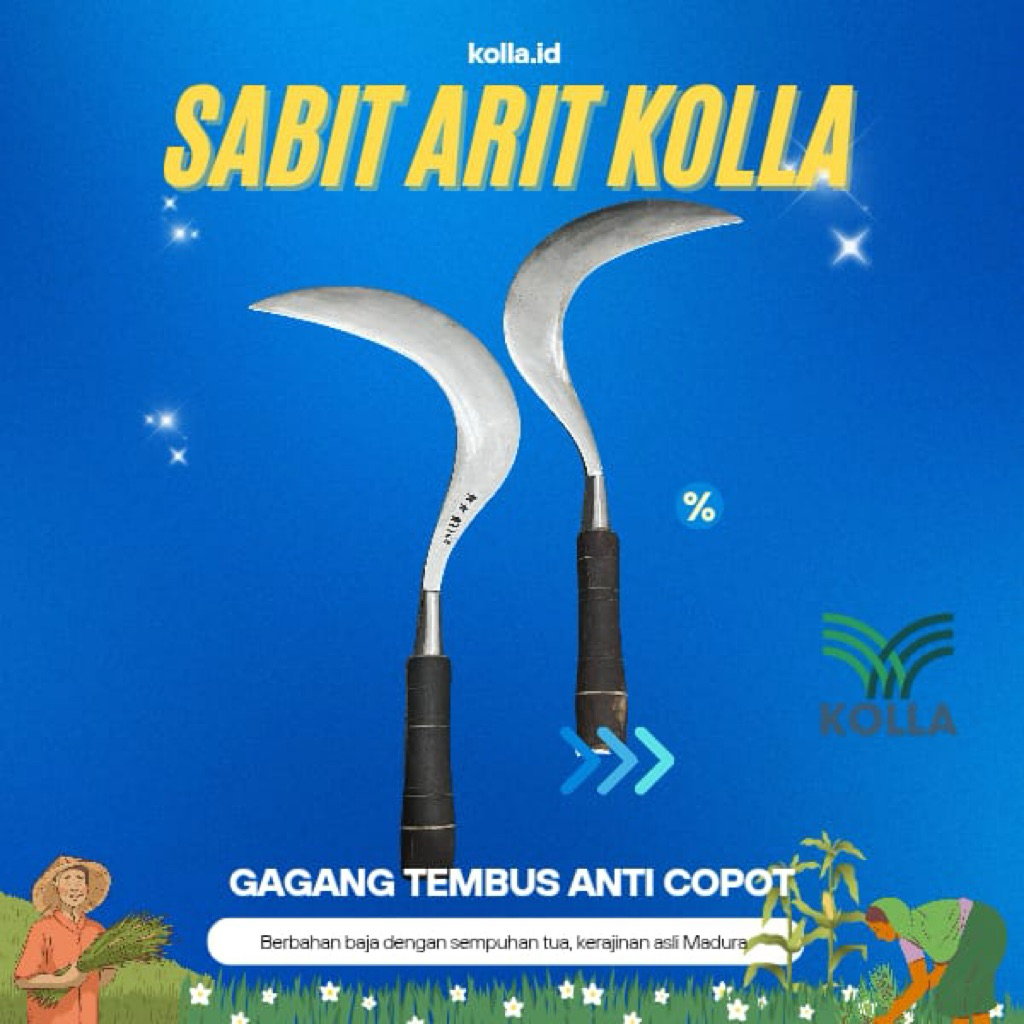 Kolla.id Alat Pemangkas Rumput SabitArit Rumput Gagang Kayu Tembus