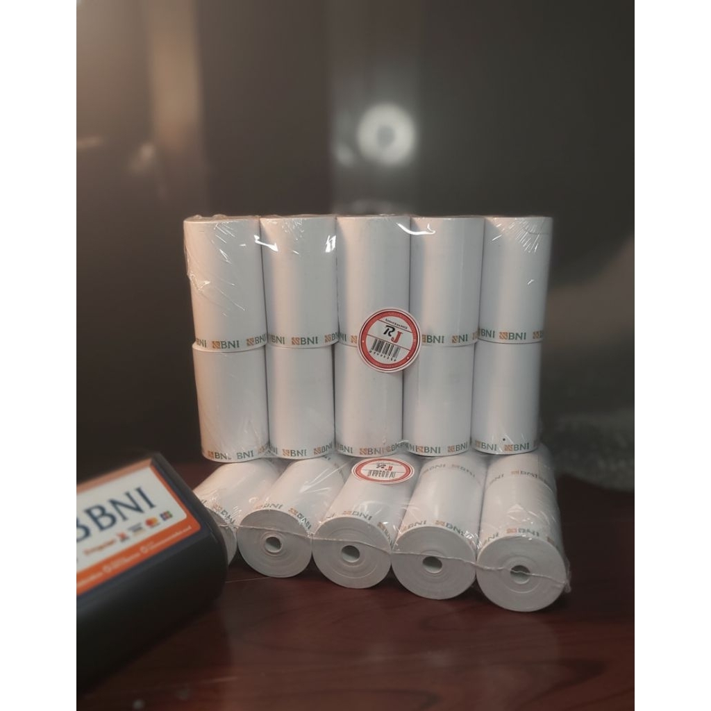 [Harga per 10 roll] Kertas struk thermal Logo BNI ukuran 57/58 x 35mm. " CORELESS".