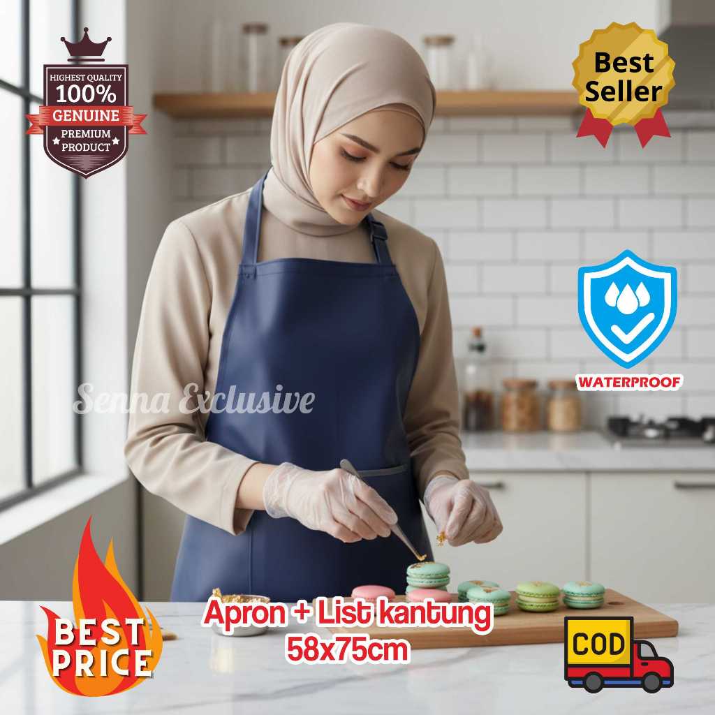 Apron Masak Anti Air Minyak Celemek Dapur MBG SPPG PVC Kulit Sintetis Kantung Barista Cuci Piring