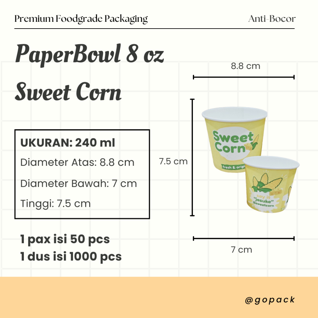 Paper Bowl Mangkok Kertas 8 oz 240 ml Sweet Corn isi 50 pcs Untuk Jasuke Mozarella, Jasuke dll