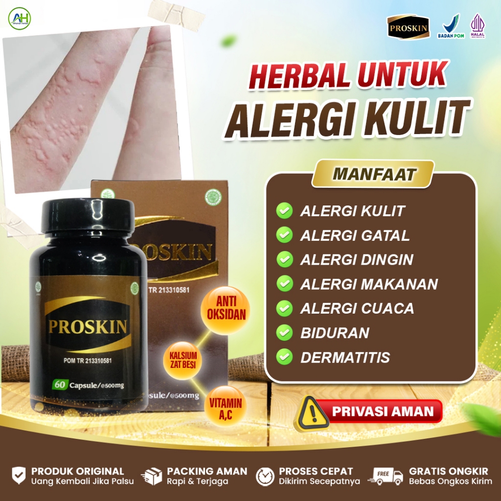Obat Alergi Gatal, Alergi Dingin, Alergi Makanan, Alergi Cuaca, Biduran, Dermatitis - Proskin ASLI
